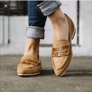 Suede and Leather Tan Penny Loafer Flats